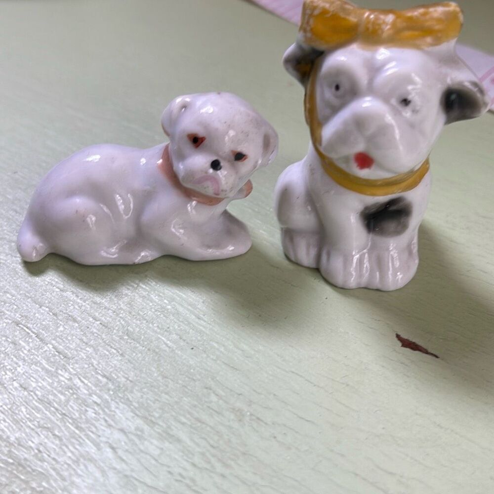 Set of 2 miniature English Bulldogs porcelain figurines Japan Midcentury